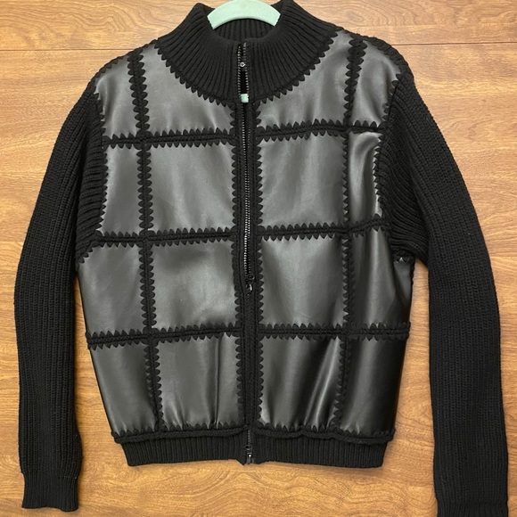 Effeci Jackets & Blazers - Black Knit and Vegan Leather Patches Jacket